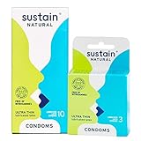 Sustain Natural Latex Condoms - Ultra Thin - FDA Cleared - Nitrosamine Free - Non GMO - Fair Trade - 13 Count