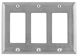 Bryant Electric SS263 Metallic Wallplate, 3-Gang, 3 Decorator/GFCI Openings, Standard Size, 302/304, StainlessSteel, With Removable White Protective Film