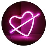Neon Art Decorative Lights The Arrow of Love LED Neon Cupid Love Heart Signs Light Wall Decor for Girls Bedroom House Bar Pub Party Wedding Valentine's Day (Pink Neon Heart)