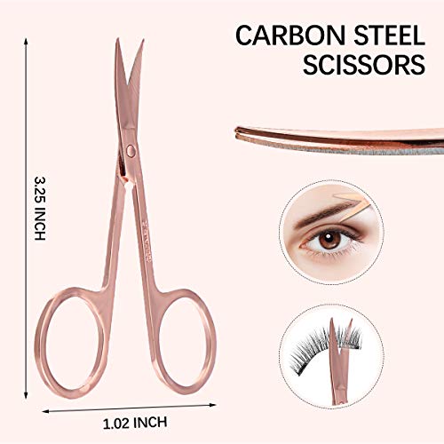 Eyelash Curler Kit for Women, Liaboe Mini Eyelash Makeup Tools Set with 2 Pieces Eyelash Curle, False Eyelashes Extension Tweezers, and Scissors, Mini Eyelash Curler fits All Eye Shape (Rose Gold)