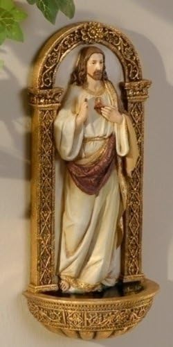Heavenly Protectors Joseph's Studio by Roman Exclusive Sacred Heart of Jesus Holy Water Font Figurine, 7.5-Inch by Heavenly Protectors