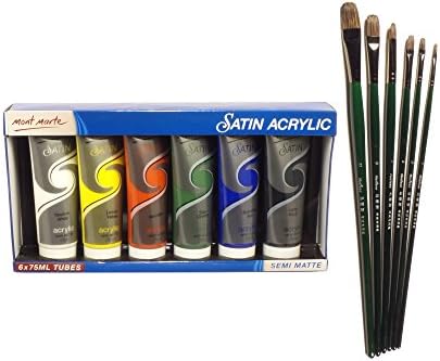 Acrylic Paint Set &amp; Brushes 6 x 75ml Vivid Color Paint Tubes for Paper, Canvas, Wood, Ceramic, Fabrics and Crafts – Includes 5 Piece Rounded Brush Set – Great for Hobby Painters from Kids &amp; Adults
