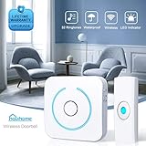 holahome Wireless Doorbell Door Bell Push Button and Battery Operated Receiver Portable Waterproof Remote Control Home Security Ringer Chime Kit with Long Range 32 Ringtones for Home Classroom White
