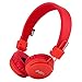 Sodee Folding Stereo Wired Headphones for Kids,Girls Headphones,Boys Headphone,in-line Microphone Remote Control Adjustable Over Ear Headphone Kids Headsets with Soft Earpads for Cellphones (Red)