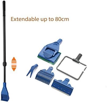 Extendable 5-in-1 Aquarium Cleaning Tool, Brush, Net, Gravel Rake, Algae Scraper, Hairpin and Cleaning Sponge