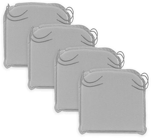 Traumnacht Comfort 4-delige set stoelkussen/zitkussen outdoor zilver, overtrek afneembaar, met hoekbanden, 44 x 47 x 6 cm, geproduceerd volgens Duitse kwaliteitsstandaard