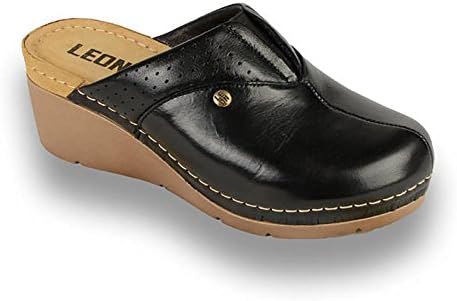 LEON1002 Leather Slip-on Womens Ladies Mule Clogs Slippers Shoes