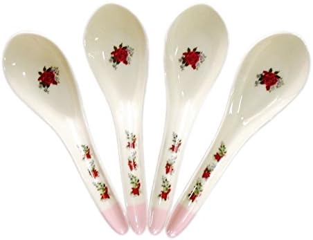 Fuji Japanese Melamine Soup Spoons White Rose Set of 4