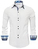 Tom's Ware Mens Trendy Slim Fit Inner Checkered Button Down Shirt TWNMS323S-WHITE-US L