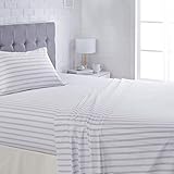 AmazonBasics Lightweight Super Soft Easy Care Microfiber Sheet Set with 16" Deep Pockets - Full, Taupe Stripe