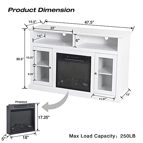 GOOD & GRACIOUS Modern Electric Fireplace TV Stand for 55 Inch TV