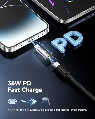 RAVIAD USB C to Lightning Adapter (Pack of 2), Adapter USB C to Lightning 36W Fast Charging for iPhone 14 13 12 11 Pro Max, Pad Pro/Air 5/Mini 6, Pod Nano/Touch, Not for Audio/OTG