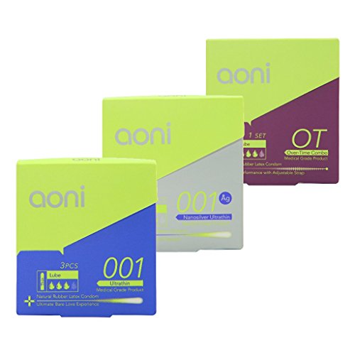 Aoni Condoms - Taster Set - Ultrathin 001 3 PCS, Nanosilver Ultrathin 001 3 PCS & Over-Time Combo 1 SET