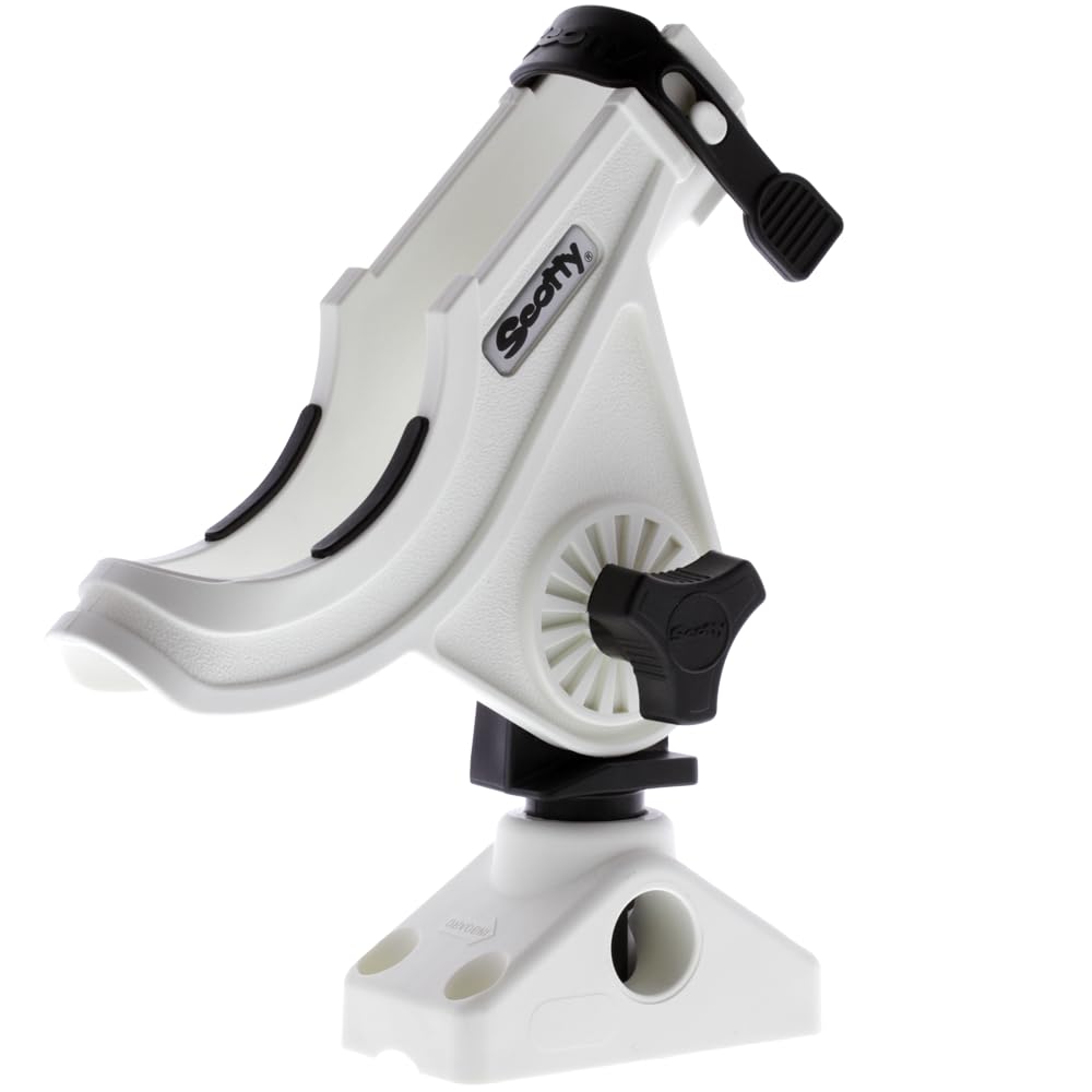 Scotty #280-WH Baitcaster/Spinning Rod Holder w/ #241 Side Deck Mount (White)