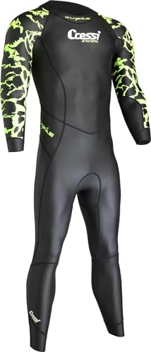 Cressi Kuwae Man Monopiece Swimsuit Black/Green 2mm XS - Mens One Piece Specifically Designed for Swimming and Freediving, Smooth Neoprene Outer, Black/Green 2mm, XS