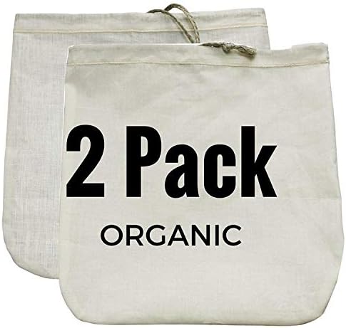 2 PCS Premium Nut Milk Bag Organic Cotton Food Filter bag ! Commercial Quality & Reusable - 12"x12" - (Cheese Cloth Strainer ，Soya-bean Milk Filter)