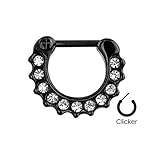 Shining Black IP Gem Paved Septum Clicker Ring 16G 108BC