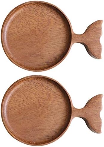 Domilay 2Pcs Wooden Dishes Plates Sushi Snack Fruit Sauce Dish Restaurant Hotel Home Seasoning Dish Japanese Style Fish Shaped Dish Tableware