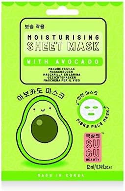 SUGU Korean Moisturizing Avocado Face Sheet Masks, 12-Count