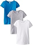 Clementine Big Girls' Everyday Crew Neck Tee Shirt Assorted 3 Pack, White/Grey/Turquoise, Medium