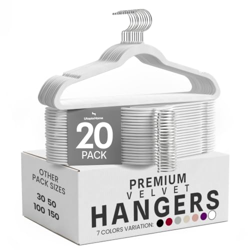 Premium Perchas de Terciopelo Antideslizantes, Duraderas Perchas Negras con Gancho Giratorio de 360 Grados Percha de Gran Resistencia (Blanco, Paquete de 20)