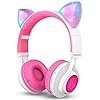 Bluetooth-Headphones-Riwbox-CT-7-Cat-Ear-LED-Light-Up-Wireless-Foldable-Headphones-Over-Ear-with-Microphone-and-Volume-Control-for-iPhoneiPadSmartphonesLaptopPCTV-WhitePink Riwbox Bluetooth Headphones, CT-7 Cat Ear LED Light Up Wireless Foldable Headphones Over Ear with Microphone and Volume…