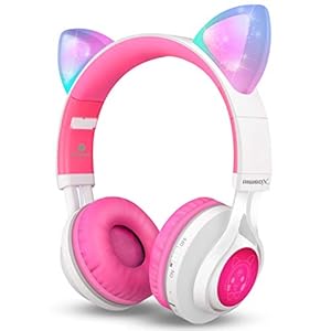 Riwbox Bluetooth Headphones, CT-7 Cat Ear LED Light Up Wireless Foldable Headphones Over Ear with Microphone and Volume…