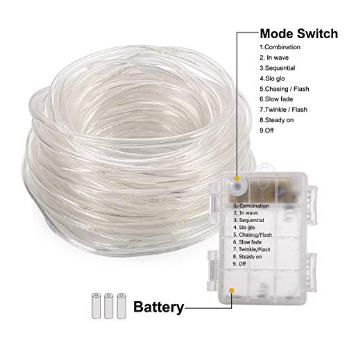 GreenClick LED Twinkle Rope Light Battery Operated 120 LEDs Color Changing Rope Lights with Romote Timer Waterproof 45Ft 8 Mode String Lights for Patio, Yard, Parties, Wedding