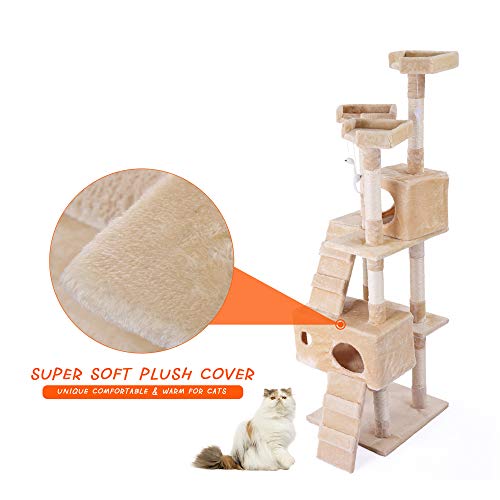 JAXPETY 67 Inches MultiLevel Cat Tree Tower Stand, Kitten Play House