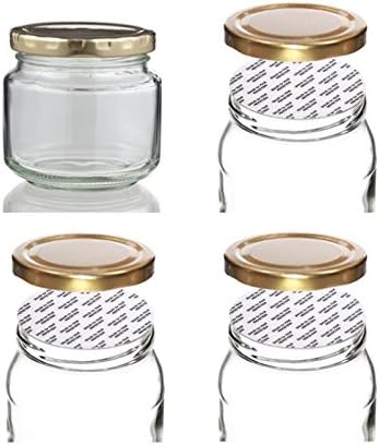 Withjenny Glass Storage Container Jars With Lids, 250ml Set Of 4, Heat Cut Shrink Clear Bands For Caps Sealed For Food Protection