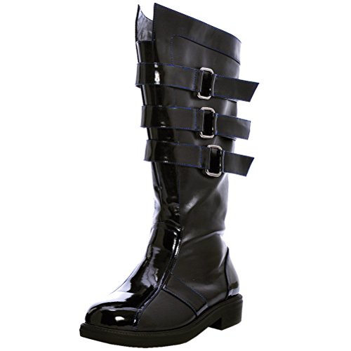 MENS SIZING 1 Inch Heel Black Space Warrior Costume Boots Buckle Detail
