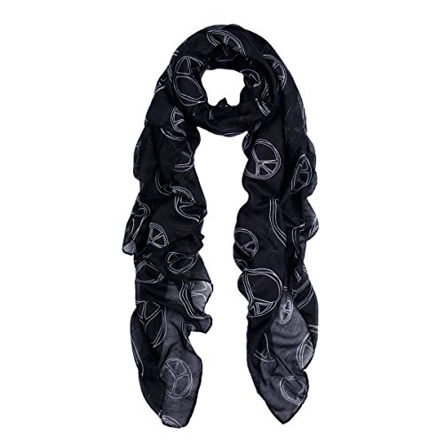 Premium Soft Large Peace Sign Design Scarf Wrap, Black