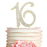 Sweet 16 GOLD Birthday Cake Topper | Premium Crystal Rhinestone Diamond Bling Gems | Monogram Number Sixteen | 16th Birthday Party Decoration Ideas | Perfect Keepsake for Sweet 16 (16 Gold)