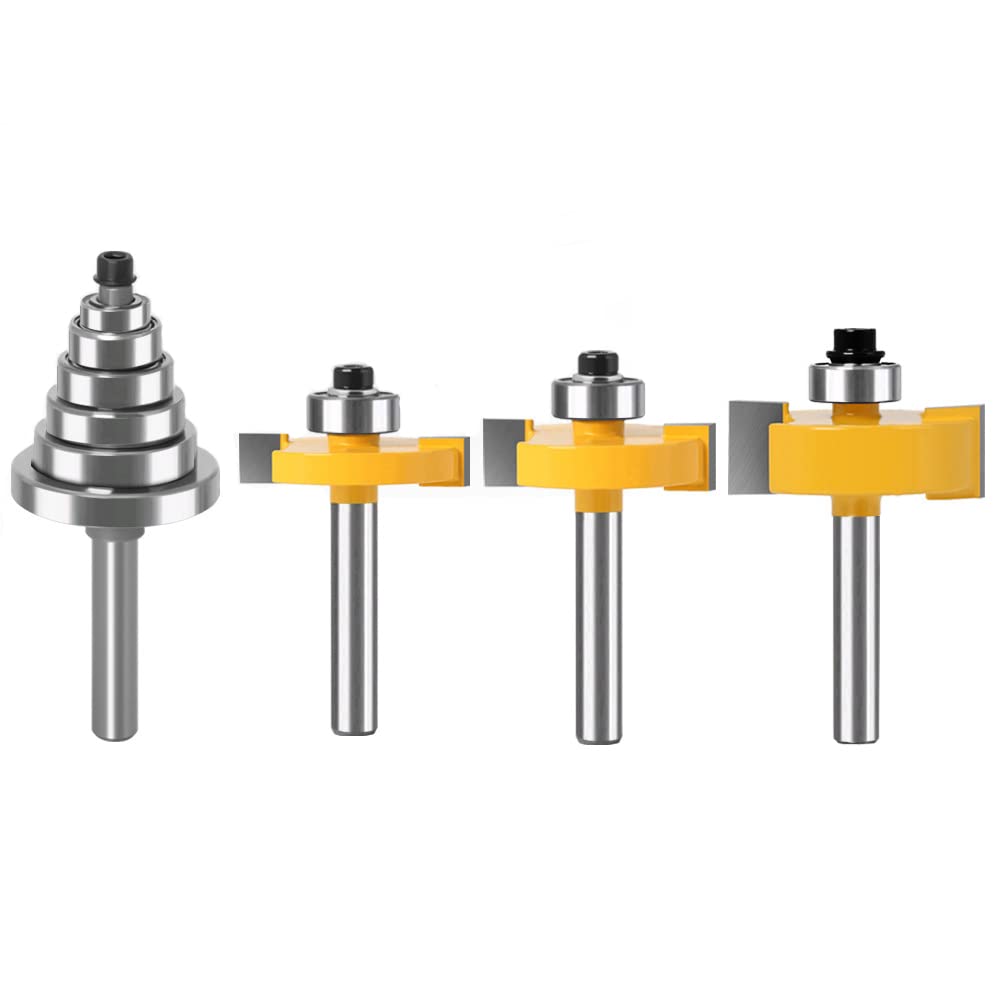 WSOOX 1/4 Inch Shank Rabbet Router Bit Set, 3 Pieces Rabbeting Router Bit with 6 Bearings Set (1/8", 1/4", 5/16", 3/8", 7/16", 1/2" Bearings)