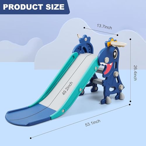 Cenxi Indoor Slide For Toddlers 1-3, Foldable Kids Toddler Playset, And Outdoor Playground, Climber Playset With Basketball Hoop Ring Toss (Blue)