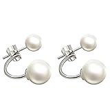 SmallDragon Women's 1 Pair 925 Sterling Silver Double Sided Ball Front Back Pearl Stud Earrings (White)