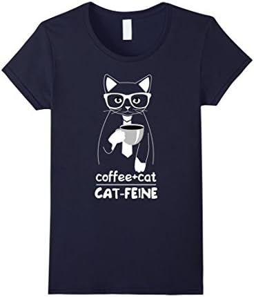 Women's Cat-Feine Coffee and Cat Funny T Shirt Medium Navy