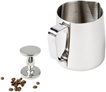 Milk Frothing Pitcher 12 oz and Espresso Coffee Ground Tamper - Stainless Steel Combo Pack
