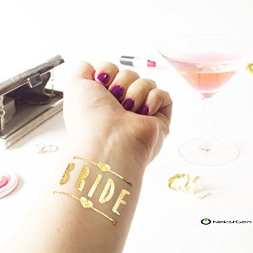 Bachelorette Bride Party Tattoos Hen Bridal Shower Party Supplies Gold and Silver Metallic Foil Tattoos - Bride Squad Edition 20 Pack