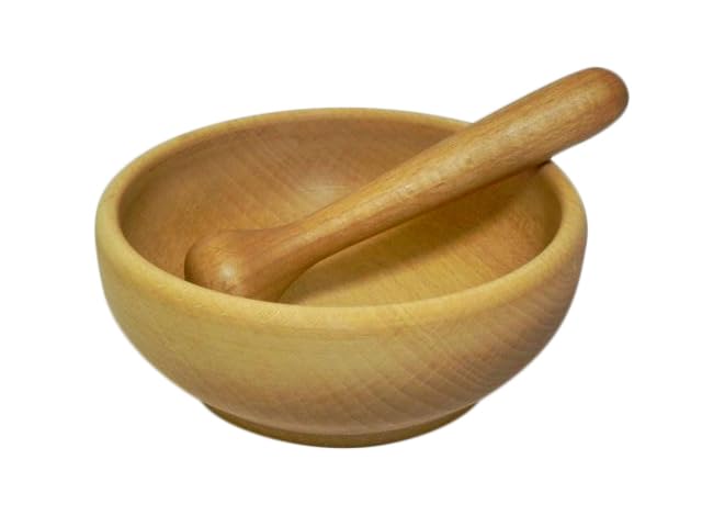 Wooden World Wood Pestle and Mortar - Beech Wood Grinder, 6 cm Bowl Height, 14 cm Length, Oak, Beige, Brown, Yellow