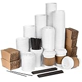 Average Joe - 120 Pack - 12 Oz Disposable Hot Paper Coffee Cups, Lids, Sleeves, Stirring Straws To Go - (Clean White Color)