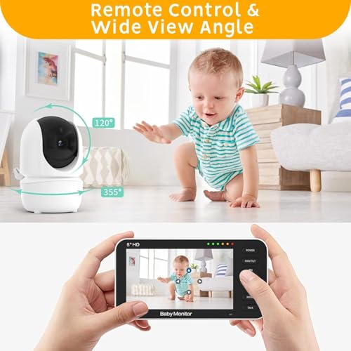 Video Baby Monitor with Camera and Audio, 5" 720P HD Baby Monitor with 30 Hrs battery Life, 1000ft Long Range,Night Vision, Pan Tilt Zoom, VOX Mode,Two-Way Audio,Temperature Sensor,8 Lullabies-A