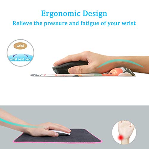 Dooke Ergonomic Mouse Pad with Wrist Support, Cute Mouse Pads with Non-Slip Rubber Base for Home Office Working Studying Easy Typing & Pain Relief Floral - Thumbnail 2