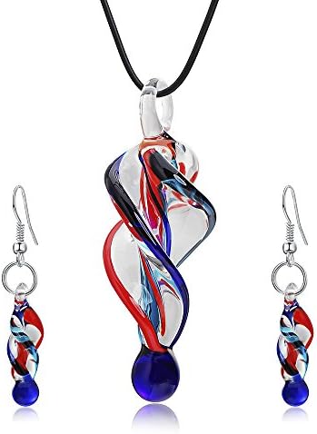 MACHEE Women's Jewelry Set Leather Cord Necklace Azure Stone Crystal Pendant And Silver Plated Stud Earring (Spiral)