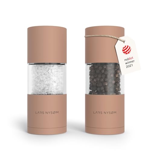 LARS NYSØM Salz und Pfeffermühle Set aus Edelstahl mit einstellbarem Keramikmahlwerk I Pfeffermühle und Salzmühle I Manuelle Gewürzmühlen (2 Stück) (Blush Rose)