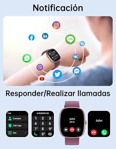 GUIJITUO Women's Smart Watch with Bluetooth 5.4, Smartwatch 1.85 Inch AMOLED for Android iOS, Pedometer with 113+ Sports and 5ATM Waterproof, Fitness Bracelet with Sleep Monitor/SpO2 (Purple) | Whatsapp Notificaciones, 1.8" Smartwatch con SpO2/Pulsómetro/Monitor de Sueño, 113 Modos Deportes