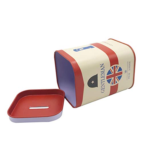 Ayiguri Superhero Creative Piggy Bank Metal Money Box Coin Bank Tin Can Piggy Bank Rectangular Cute Cartoon Children's Gift Home Decoration (Hat Gentleman red) - Thumbnail 2