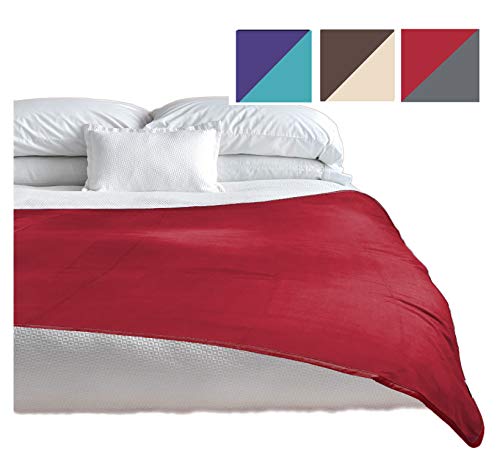 TOP Waterproof Blanket Bonus Pack, Deluxe Bed and Furniture Protector for People and Pets, Leak Proof Moisture Barrier, Soft Fleece (Red Gray Reversible, 2-Pack Jumbo+Midsize)