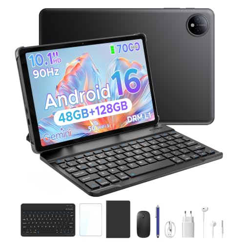 Easerush P10 Android 16 Tablet 10 Pollici in Offerta,48 GB+128 GB/2TB-Nero | 90Hz,Gemini AI,GMS / DRM L1,Widevine L1,7000mAh,WiFi5,Face ID,Tablet 8 in 1 con Penna e Tastiera,Custodia,Cuffie ,Mouse