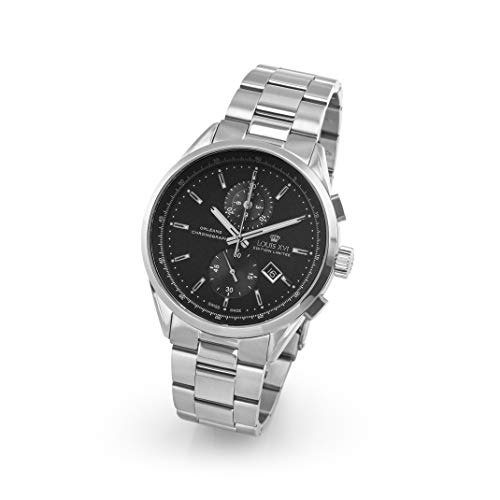 LOUIS-XVI-Herren-Armbanduhr-Orlans-Stahlband-Silber-Schwarz-Chronograph-Analog-Quarz-Edelstahl-920